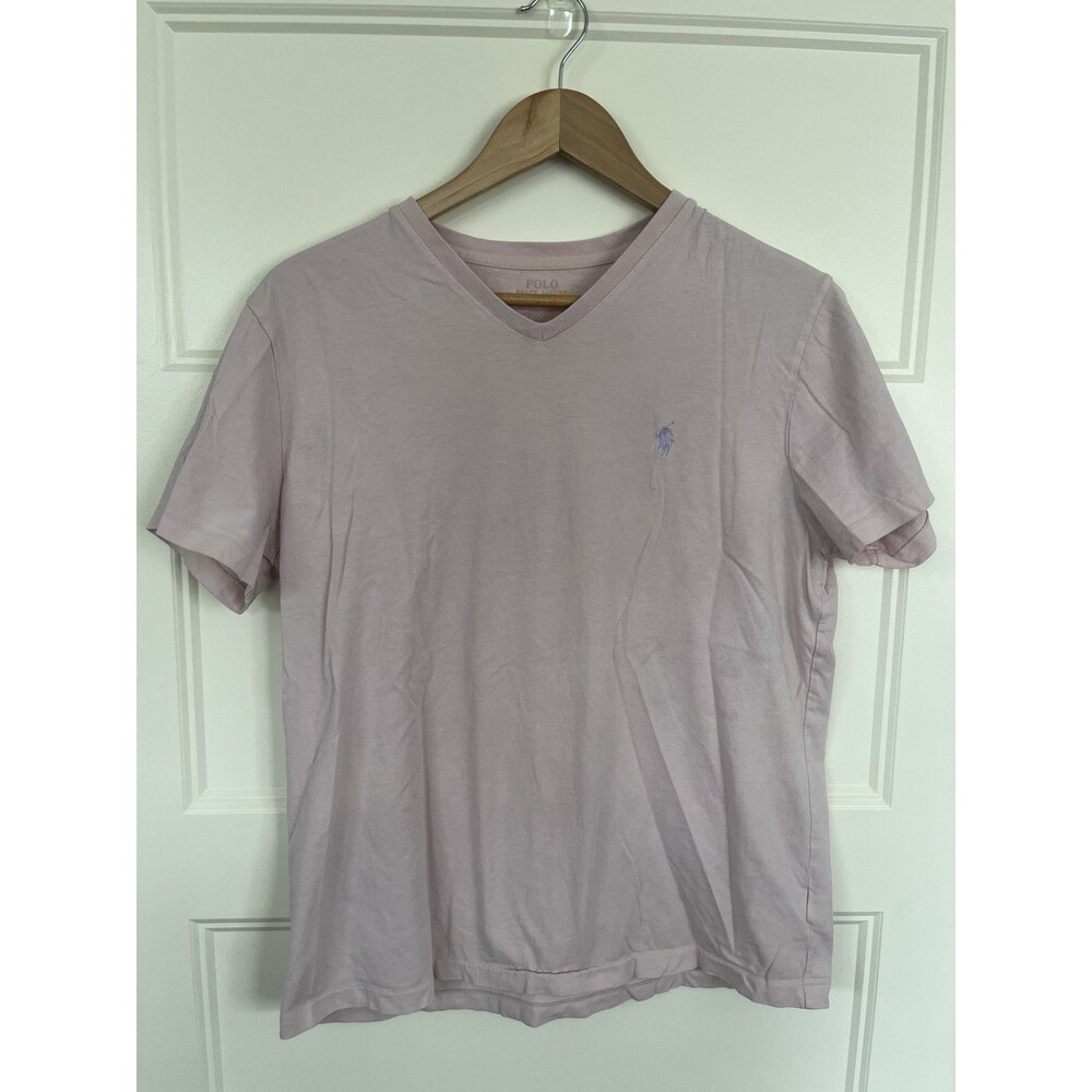 Polo Ralph Lauren Men's M Light Pink Solid V-Neck Short Sleeve Logo T-Shirt